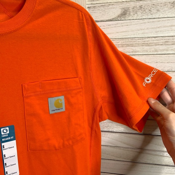 Carhartt Men’s Force Relaxed Fit Short Sleeve Pocket T Shirt Bright Orange New - Picture 8 of 12
